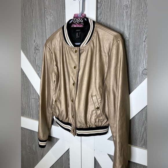 084. Forever 21 faux leather jacket gold m - Picture 2 of 6